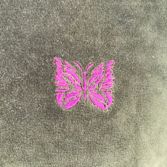 NEEDLES Size L Green Purple Velvet Cotton Blend Hooded Sweatshirt - Picture 2 of 6